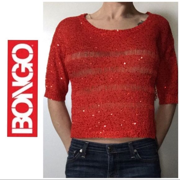 BONGO Tops - NWT Bongo Red Sequin Embellished Sweater Large L